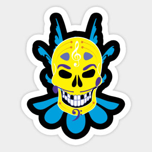 Dia de Los Muertos Music Sugar Skull - Floral Jester Edition - Yellow Sticker